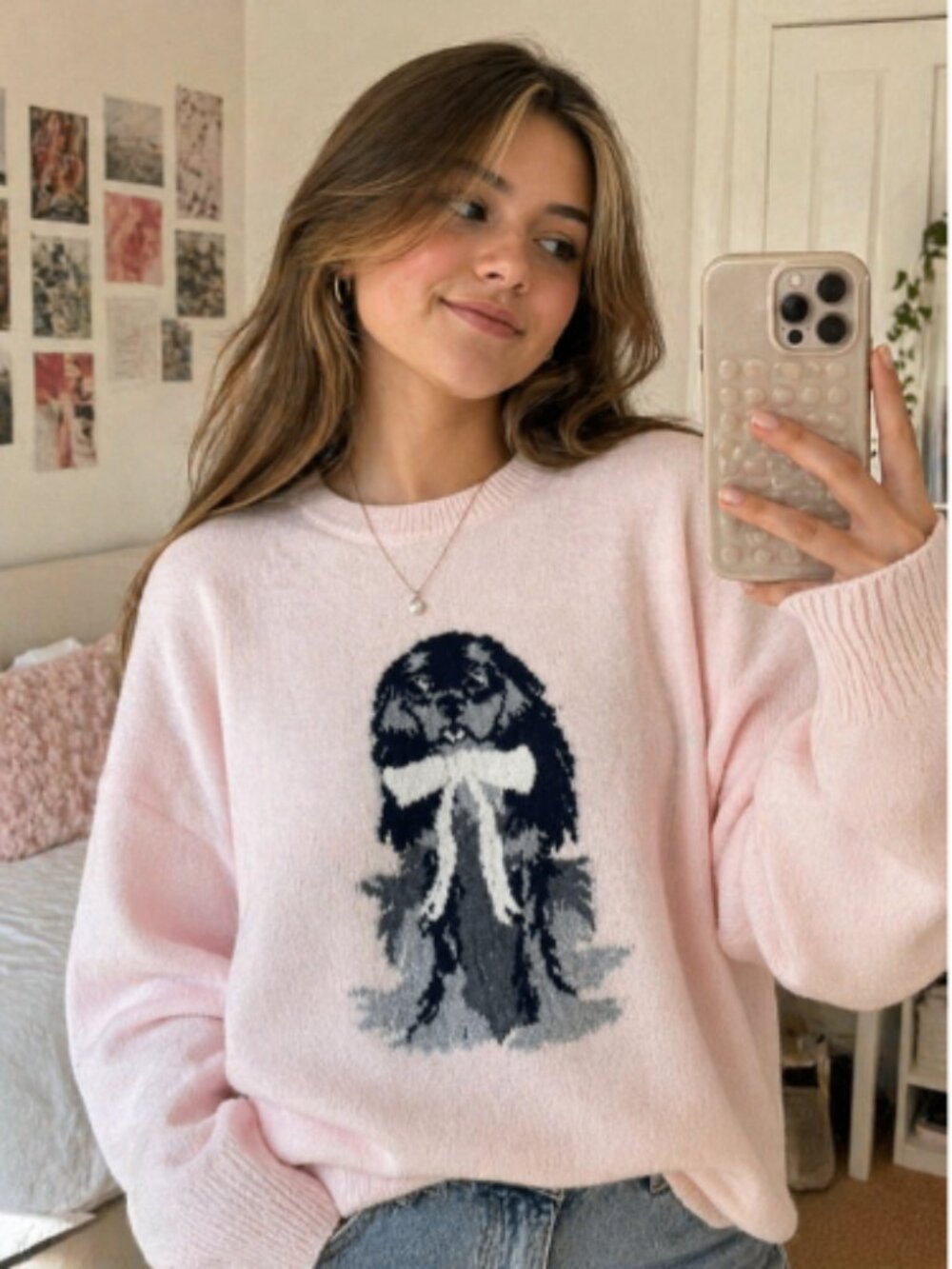 Art Class Cute Puppy Graphic Sweater XL (14/16) Sleepy Rose Pink Knit Girls NWT